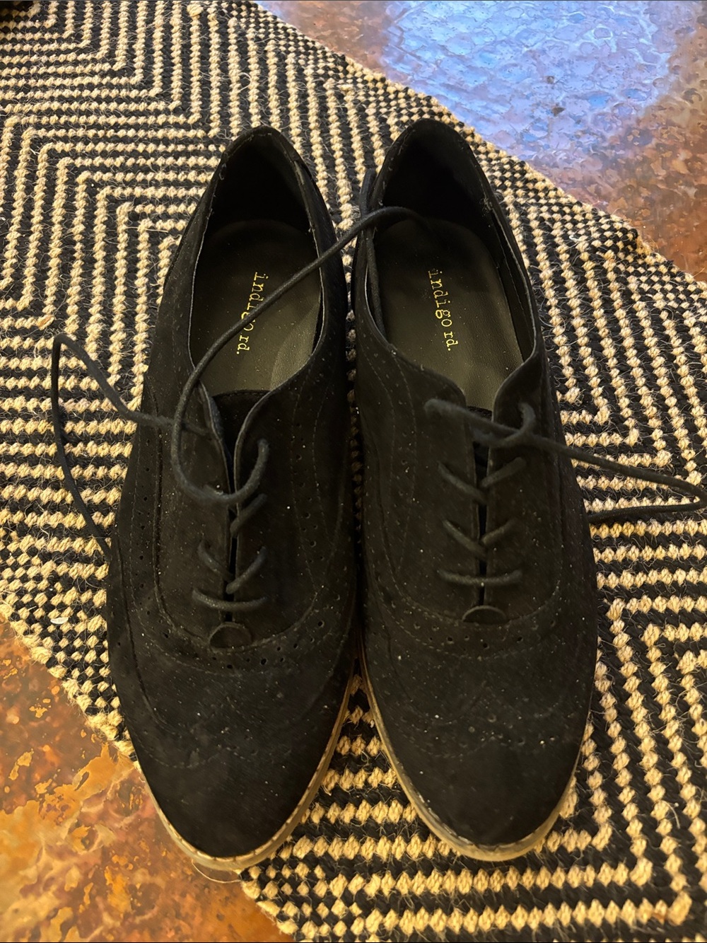 Indigo Black Suede Oxford Lace-Up Shoes